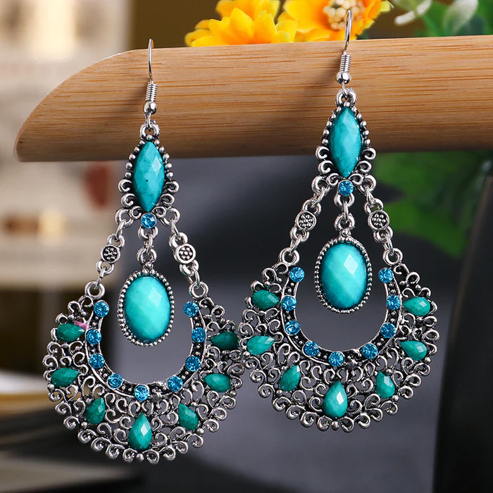 Boucles d'oreilles pendantes vintage avec pierres mandala