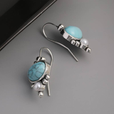 Boucles d'oreilles vintage en pierre bleue ciel et perles