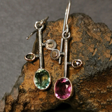 Boucles d'oreilles vintage en cristal vert et grenat
