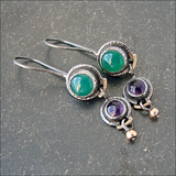 Boucles d'oreilles vintage en cristal vert et violet