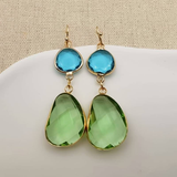 Boucles d'oreilles vintage en cristal bleu et vert