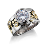 Bague vintage incrustée de zircone, or et argent