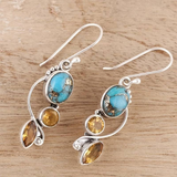 Boucles d'oreilles vintage en pierre bleue et cristal