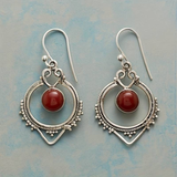 Boucles d'oreilles vintage en argent avec mandala en pierre rouge
