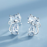 Boucles d'oreilles vintage en zircone en forme de chat