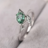 Bague vintage en cristal vert en forme de feuille