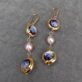 Boucles d'oreilles vintage en or avec rose et perle pendante