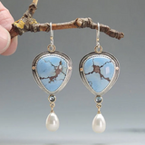 Boucles d'oreilles vintage bleues et perles