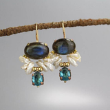 Boucles d'oreilles vintage en pierre bleue océan