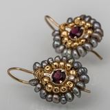 Boucles d'oreilles vintage en pierres dorées et grises