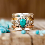 Bague vintage en or et argent avec incrustation de turquoise