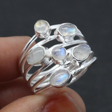 Bague vintage en argent avec pierre de lune superposée