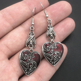 Boucles d'oreilles pendantes vintage en forme de cœur rouge