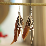 Boucles d'oreilles vintage en plumes naturelles marron
