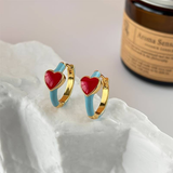 Boucles d'oreilles vintage en émail rouge en forme de cœur