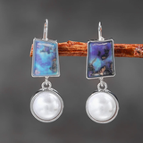Boucles d'oreilles vintage en perles et pierres bleues