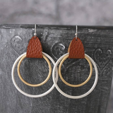 Boucles d'oreilles vintage en cuir, or et argent