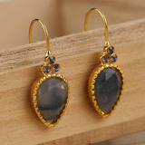 Boucles d'oreilles vintage en or et pierre grise