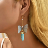 Boucles d'oreilles vintage papillon pendantes avec pierres