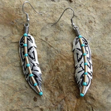 Boucles d'oreilles vintage en forme de feuille incrustées de turquoise