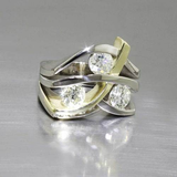 Bague vintage en zircone dorée et argentée