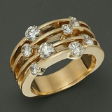 Bague vintage en zircone dorée à plusieurs rangées