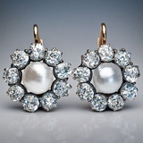 Boucles d'oreilles vintage en perles et zircone
