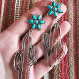 Boucles d'oreilles vintage en argent creuses en forme de cactus