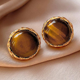 Boucles d'oreilles rondes vintage en pierre brune brillante
