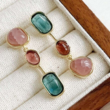 Boucles d'oreilles vintage en turquoise et pierre rose
