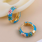 Boucles d'oreilles créoles vintage à fleurs bleues