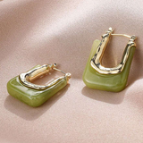 Boucles d'oreilles vintage en émail vert et or