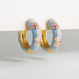 Boucles d'oreilles créoles vintage en émail bleu