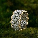 Bague élégante en or brillant et argent