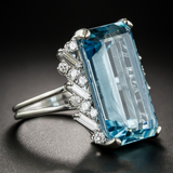 Bague rectangulaire vintage en cristal bleu