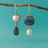 Boucles d'oreilles vintage en pierre bleue naturelle
