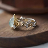 Bague vintage en or et argent avec cristaux en forme de lune