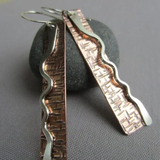 Boucles d'oreilles vintage en bronze et argent rectangulaires