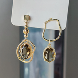 Boucles d'oreilles vintage en or et verre vert