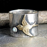 Bague vintage en argent avec colibri
