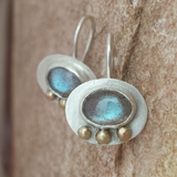 Boucles d'oreilles rondes vintage en pierre de lune bleue
