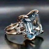 Bague vintage à plusieurs rangées de zircone et cristal bleu