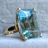 Bague vintage en verre bleu et or