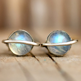 Boucles d'oreilles vintage en pierre de lune arrondie