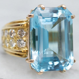 Bague vintage carrée bleue en zircone plaquée or