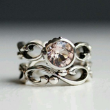 Bague vintage en argent et zircone avec motif lierre