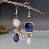 Boucles d'oreilles vintage en or avec pierre bleue et perle