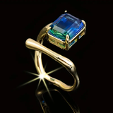 Bague ouverte vintage en verre bleu incrusté et or