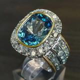 Bague vintage en verre bleu, or brillant et argent