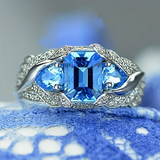 Bague vintage en verre bleu et argent
